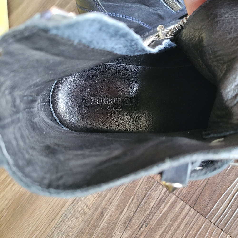 Zadig & Voltaire Black Combat Boots with Silver Accents - Picture 3 of 8